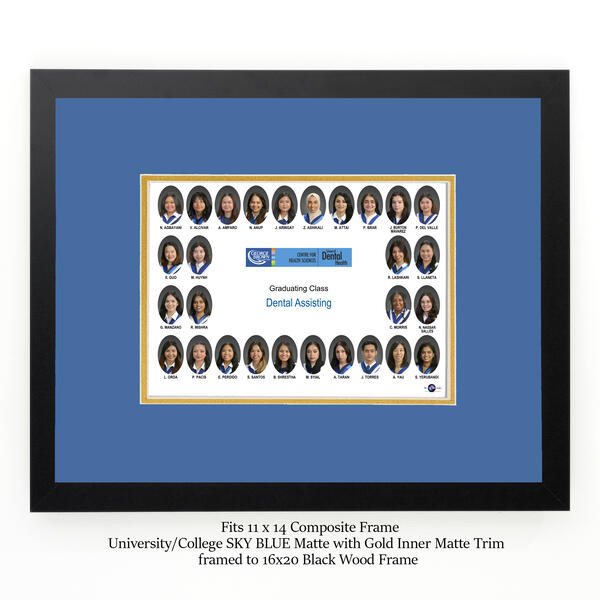 Frame For 11x14 Composite with a SKY BLUE Mat & Gold Liner